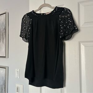 Rebecca Taylor Black 100 silk Blouse with Beaded Sleeves S/4